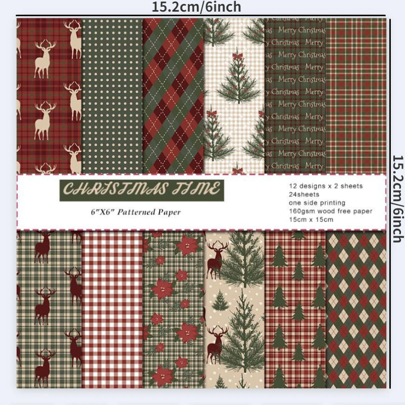 24pcs Vintage Merry Christmas Scrapbook Paper