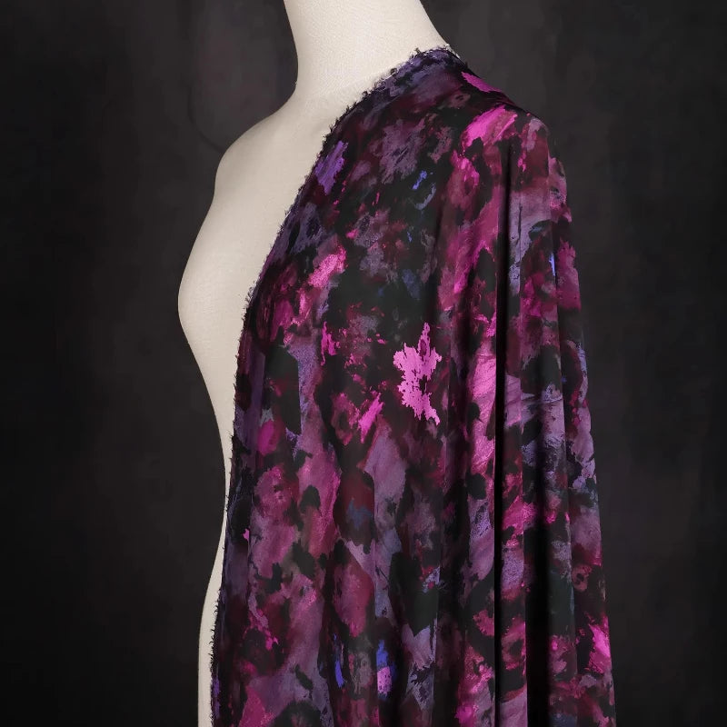 Black Purple Tie Dye Cotton Georgette Chiffon