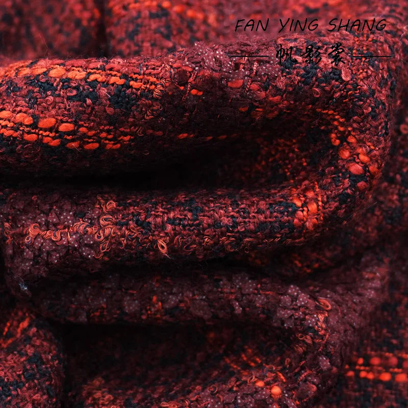 Dark Red Black Butterfly Gauze Plaid Tweed Fabric