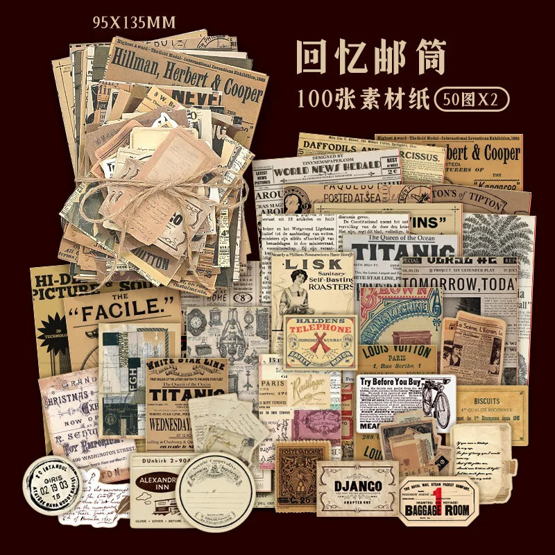 100 sheet Creative Scrapbook Vintage Materials Paper Combo Kit