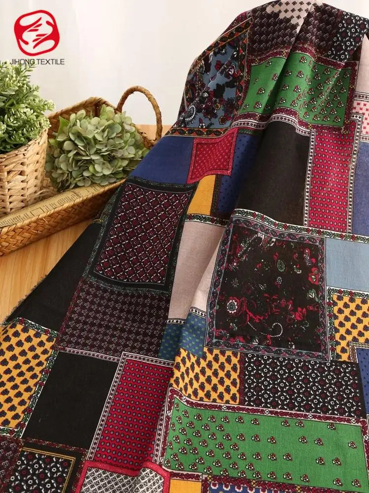 Retro-Style Ethnic Printed Cotton Fabric