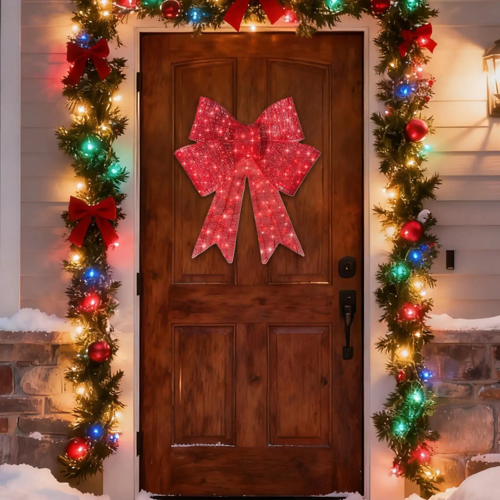 Christmas Wreath Bow 60cm Lighted Red