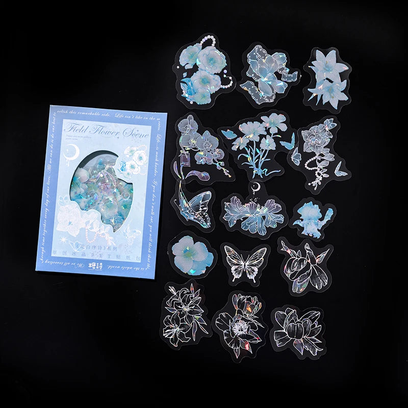 30pcs PET Transparent Stickers Plant Flowers Decorative Labels Scrapbooking