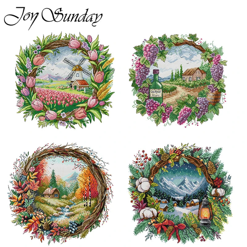 The Four Seasons Scenery Series in The Wreath Cross Stitch Kit