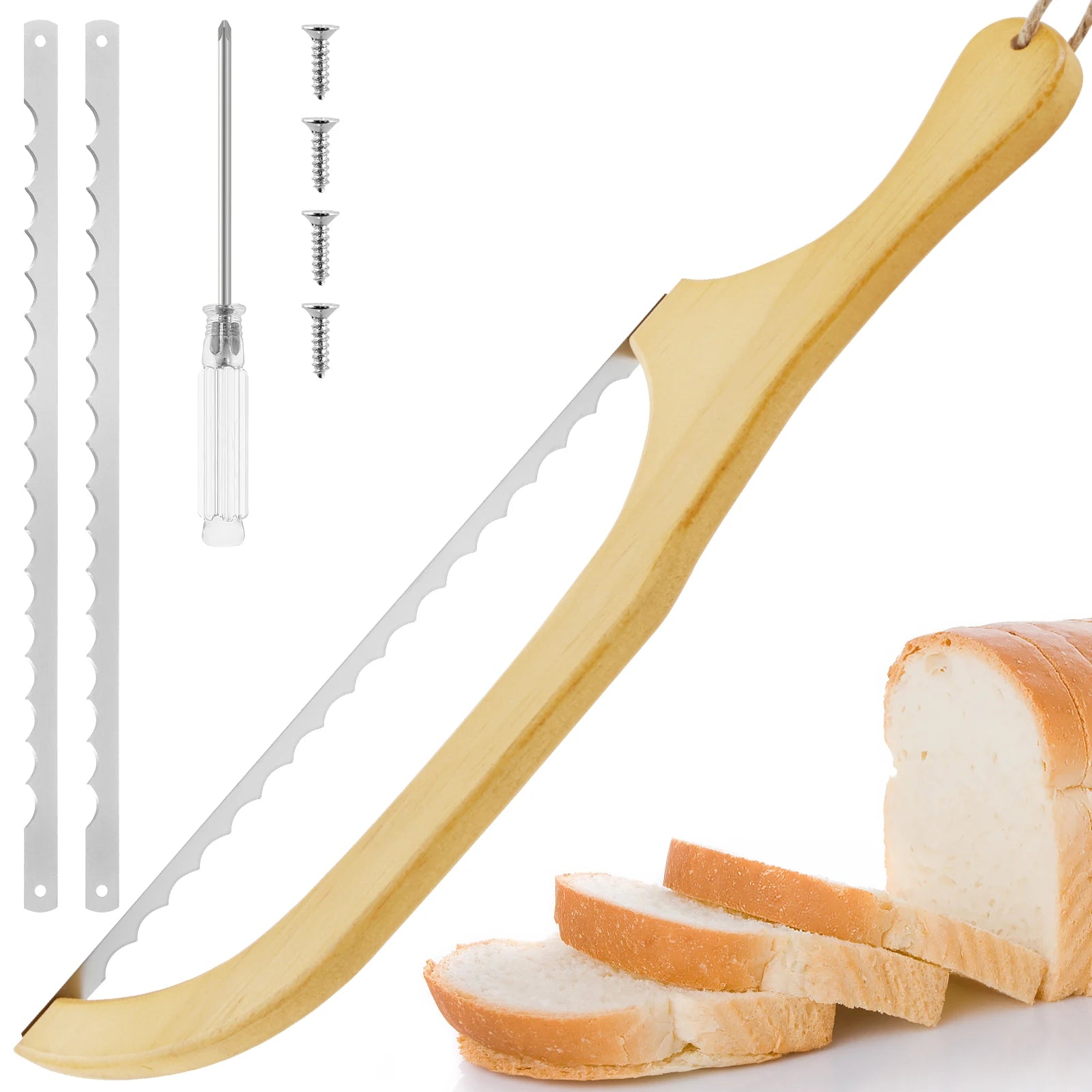 Wooden Bread Bow Knife Bow Bread Knife for Sourdough with Wooden Handle Bread Slicer for Homemade Bread Sourdough Bread Cutter