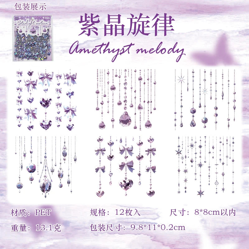 15pcs/pack Kawaii Shell Light Bow Pendant Stickers