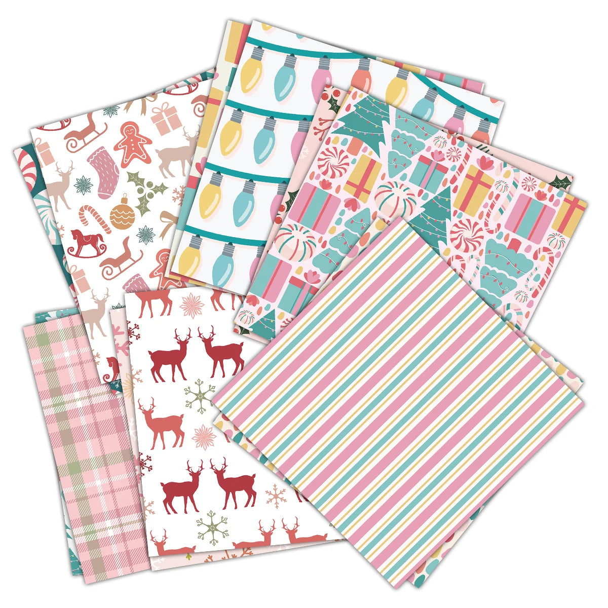 12pc Vintage Pink Christmas Scrapbook Paper