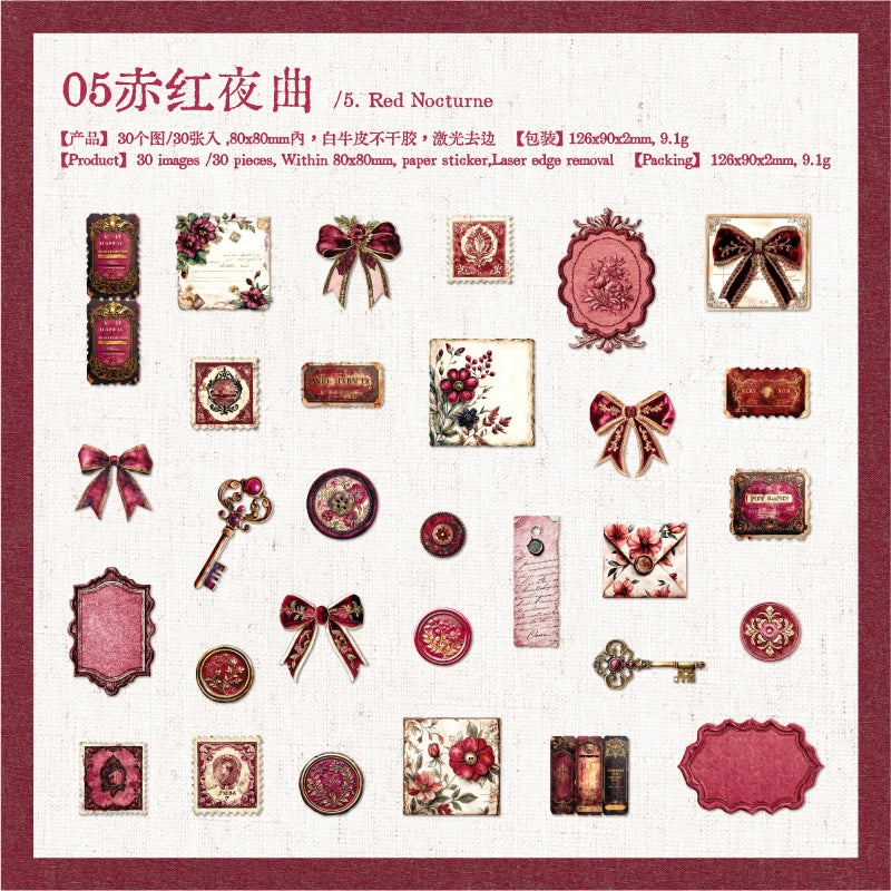 30 pcs/pack Vintage Manor Plants Flowers Stickers