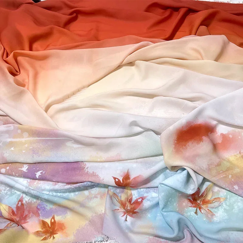 Chiffon Fabric Chinese Landscape Printing