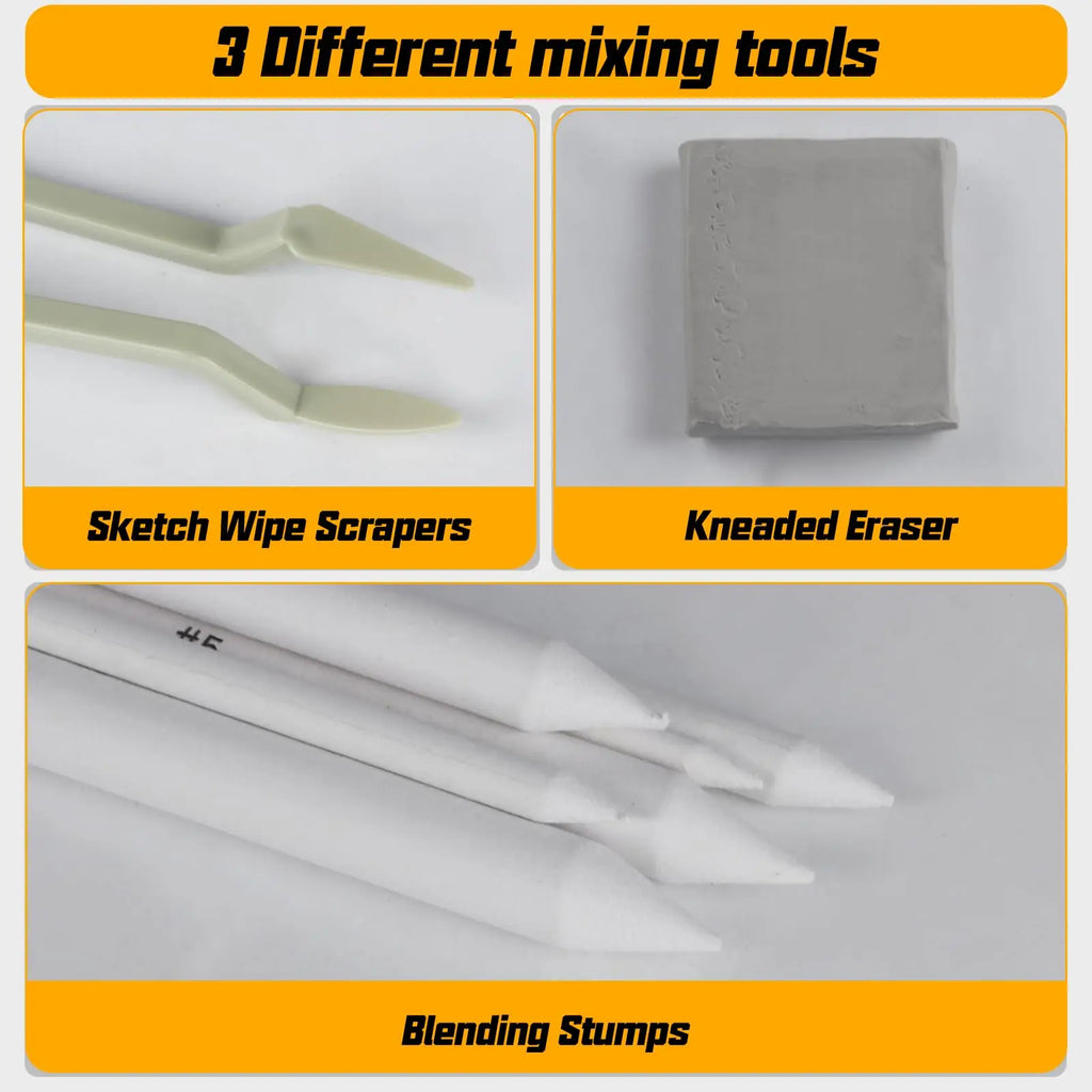 40pc Art Blending Set - 15 Stumps, Tortillions, Erasers & Wipers for Drawing