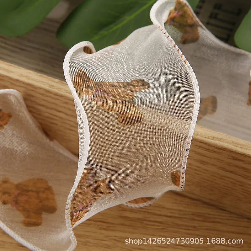 Bear Silk Satin Ribbons Wavy Edge Ribbon