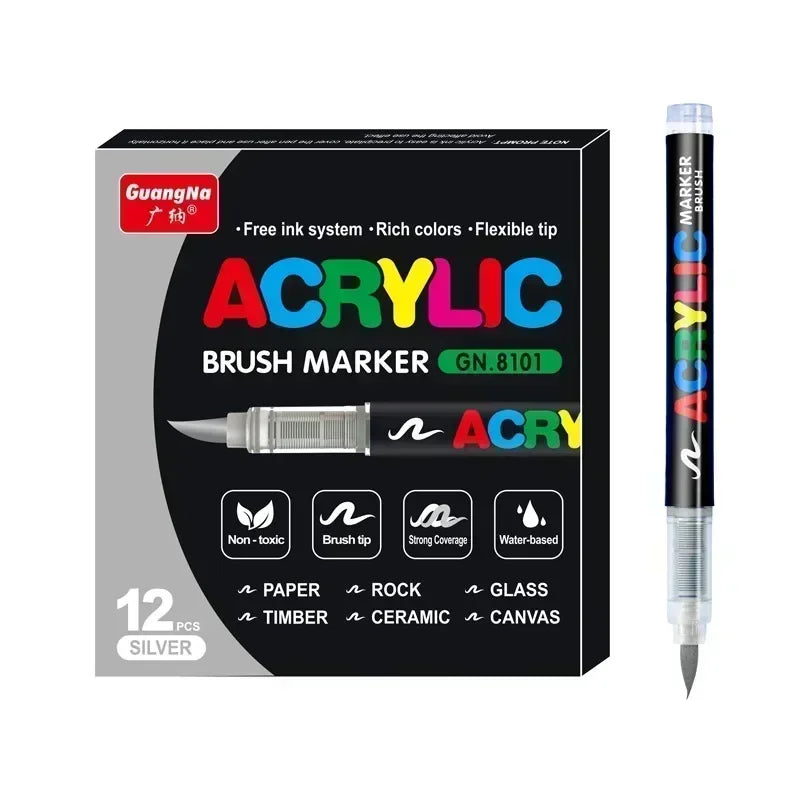 360/12 Colors Acrylic Paint Pens Markers Brush Tip