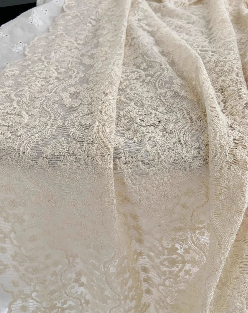 Ultra delicate apricot cotton mesh embroidery lace fabric