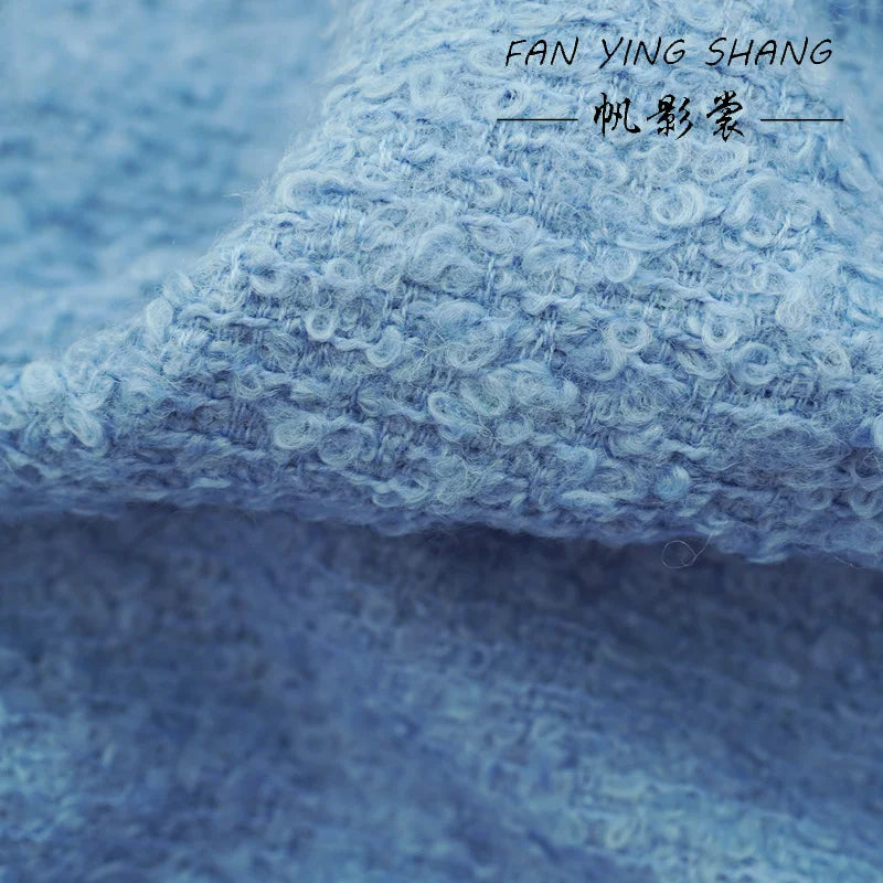 Sky Blue Circle Wool Tweed Fabric