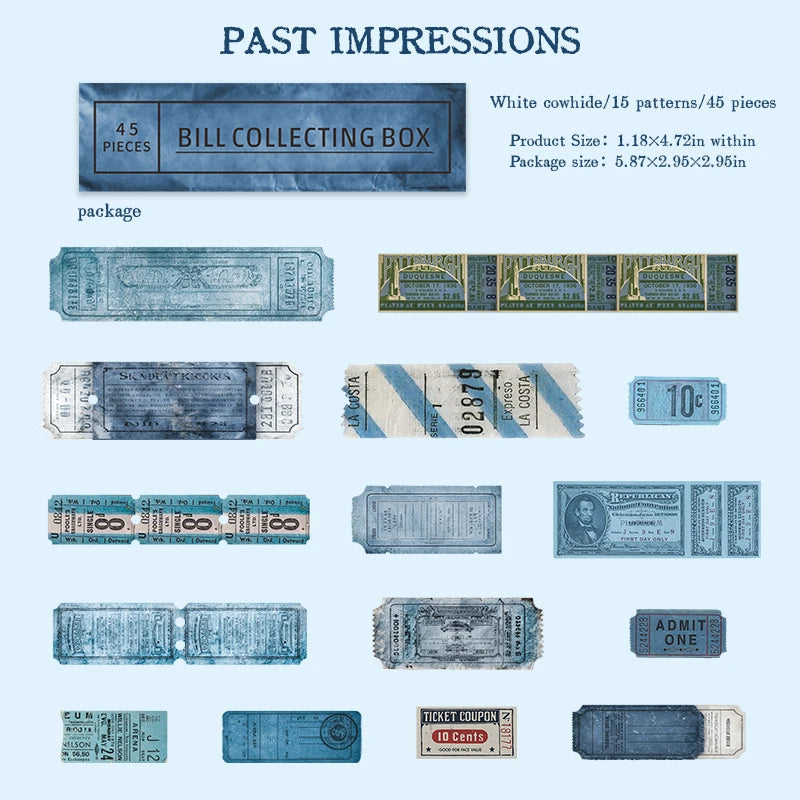 Vintage Boxed Stickers 45 pcs Ticket Style Retro Decor Sticker Scrapbooking