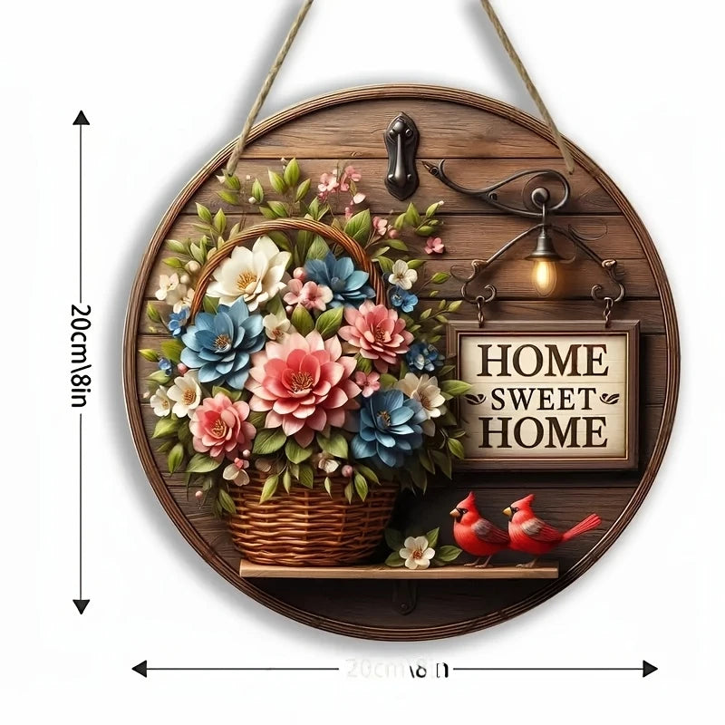 Spring Floral Wreath Wooden round