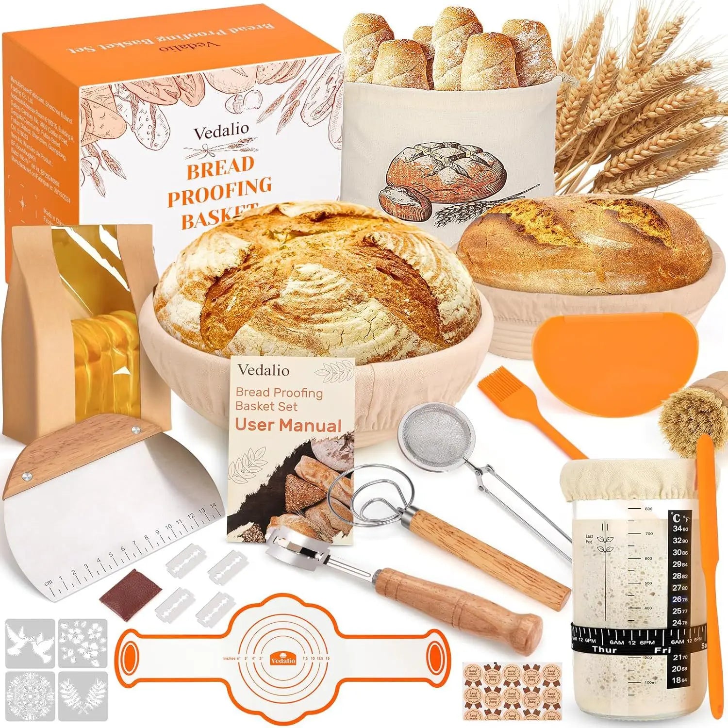 Sourdough Starter Kit Bread Baking Supplies with Bread Proofing Basket
