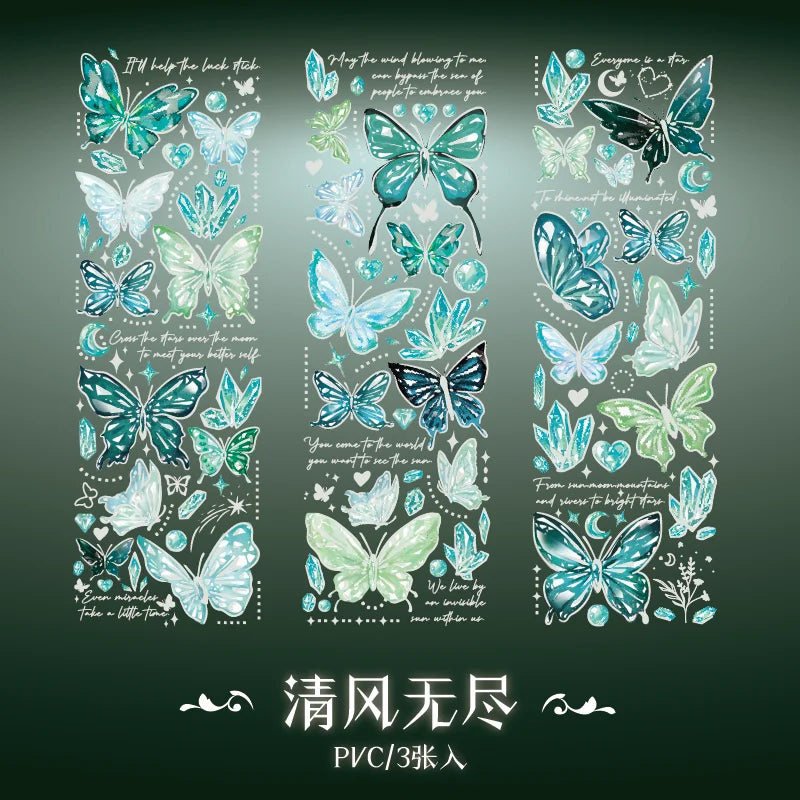 3 pcs laser Butterfly PET Stickers Decorative Scrapbooking