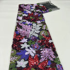 1 Yards 3D Embroidery Mesh Flower Sequin Fabric