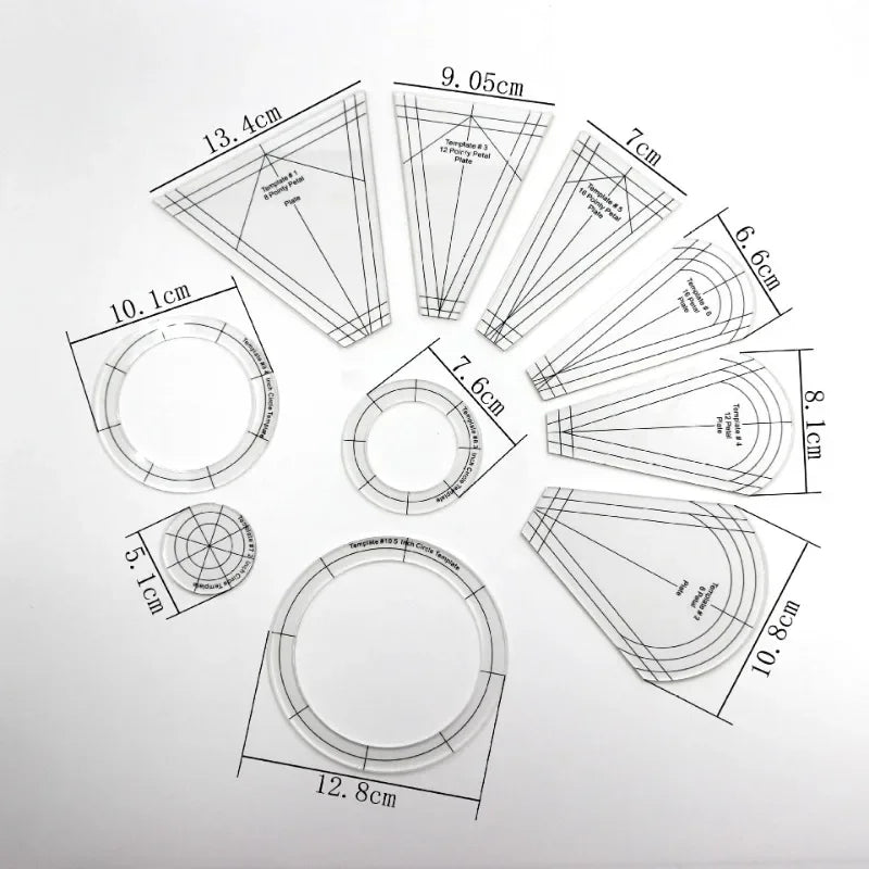 10Pcs Acrylic Template Set Quilting Template Free Motion Sewing Ruler