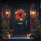 1 x 20" Holiday Christmas Wreath with Red Roses Gold Balls and Pinecones