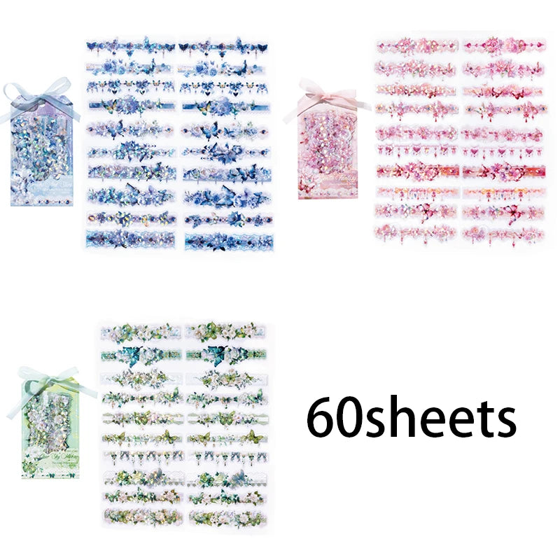 Mr Paper 2Style 60Pcs/bag Ice Crystals PET Long Strip Scrapbook Sticker