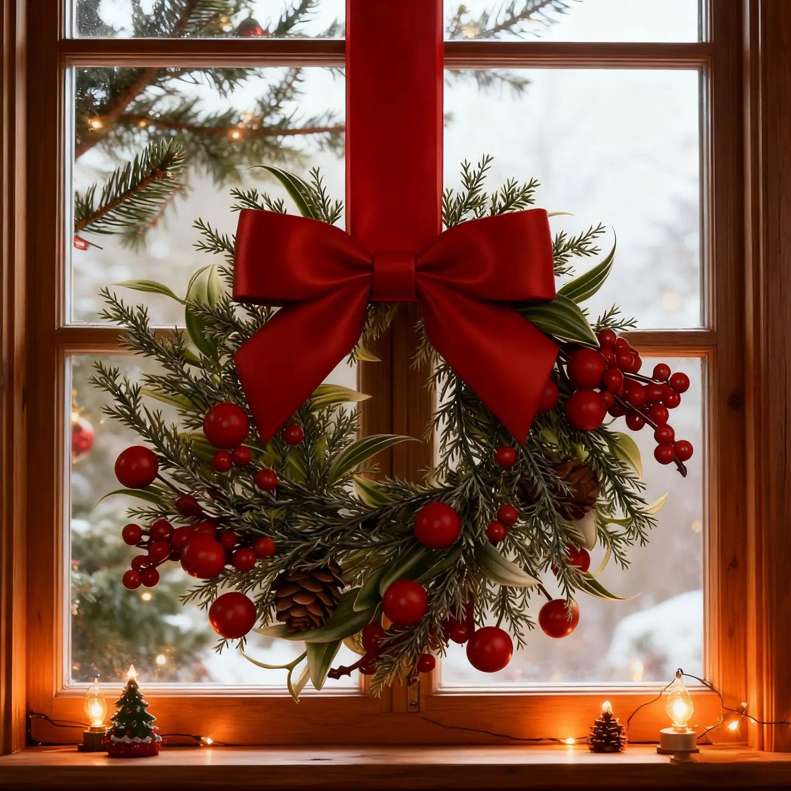 Winter Greenery Wreath with Red Berries