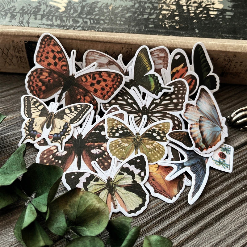 16pcs / bag cloth paper vintage butterfly material