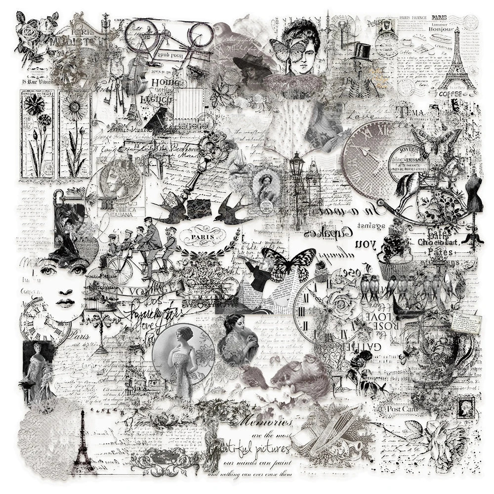 10/30/50pcs Vintage Pet Transparent Black White Art Stickers