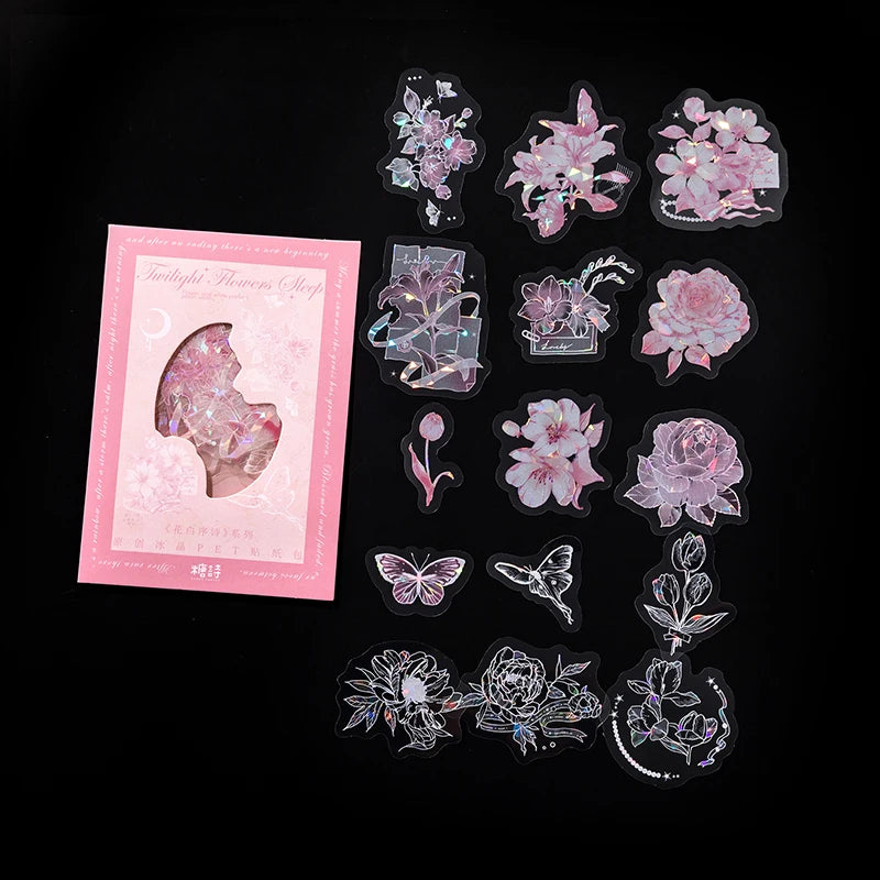 30pcs PET Transparent Stickers Plant Flowers Decorative Labels Scrapbooking