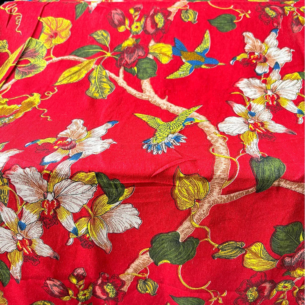 Classic Floral and Bird Linen Cotton Printed Fabric