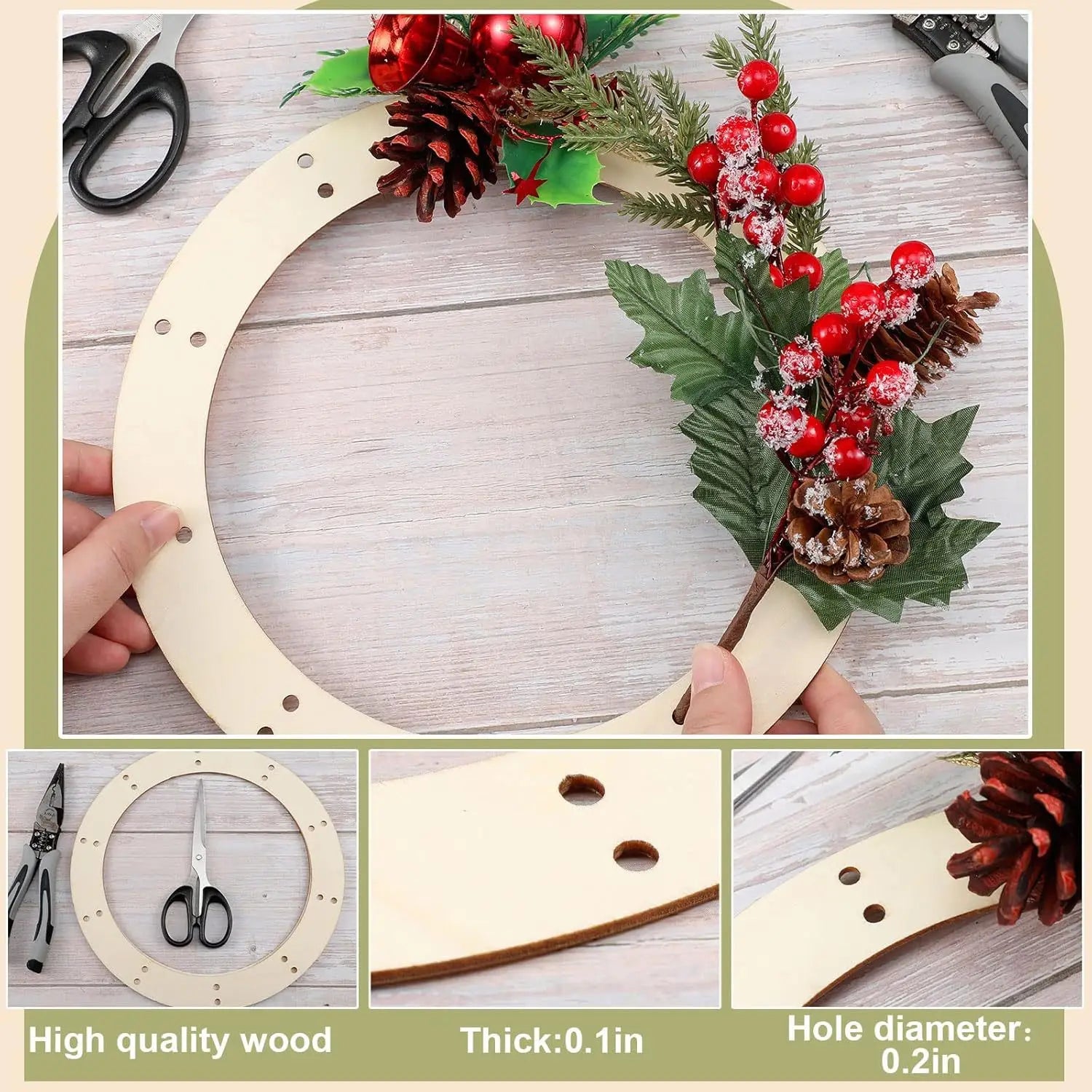 6/12pcs 30cm round Wooden Wreath Frames