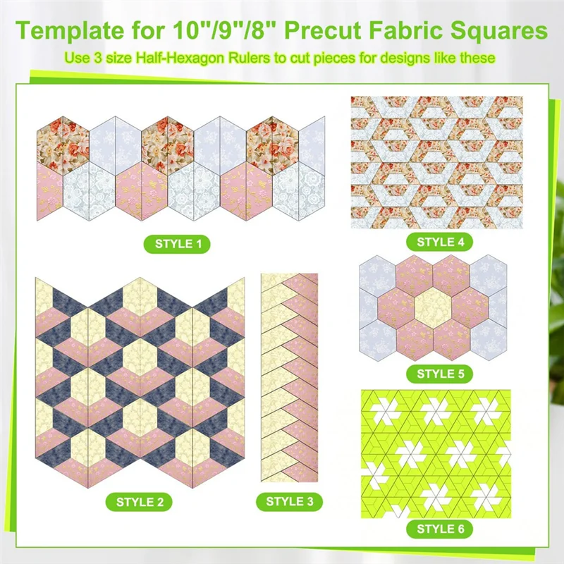 6Pcs Half Hexagon Quilting Template