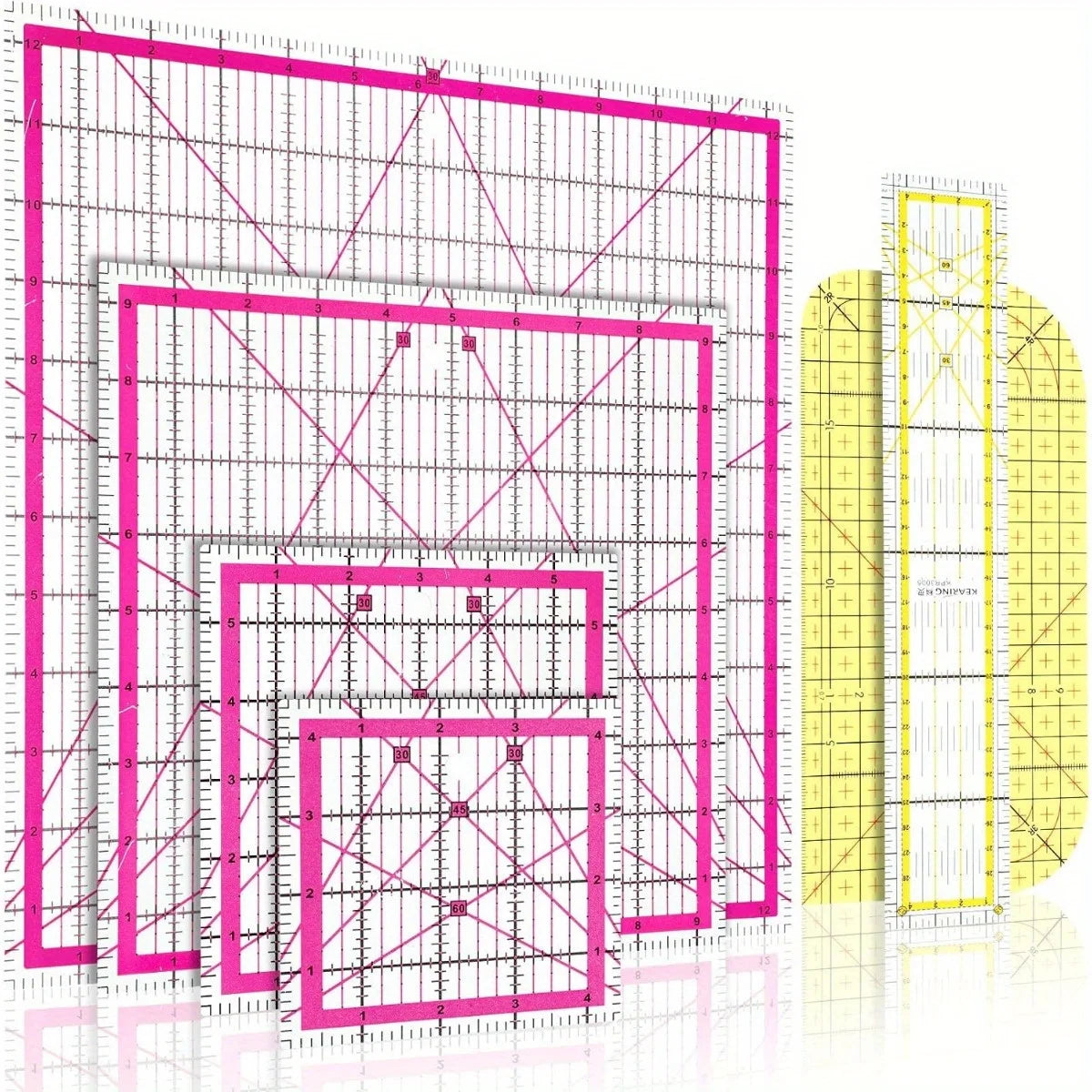 6 acrylic square quilting rulers (12.5/9.5/6/4.5 in)