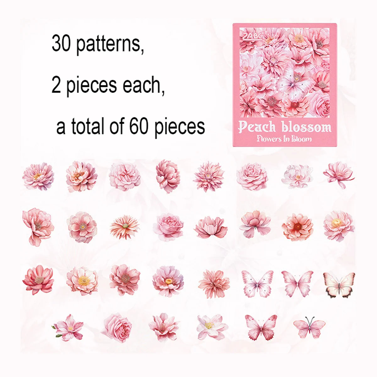 60 Pieces Plant Flower Pattern PET Stickers