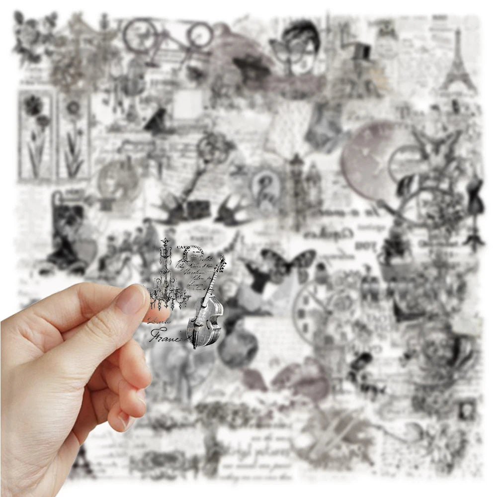 10/30/50pcs Vintage Pet Transparent Black White Art Stickers