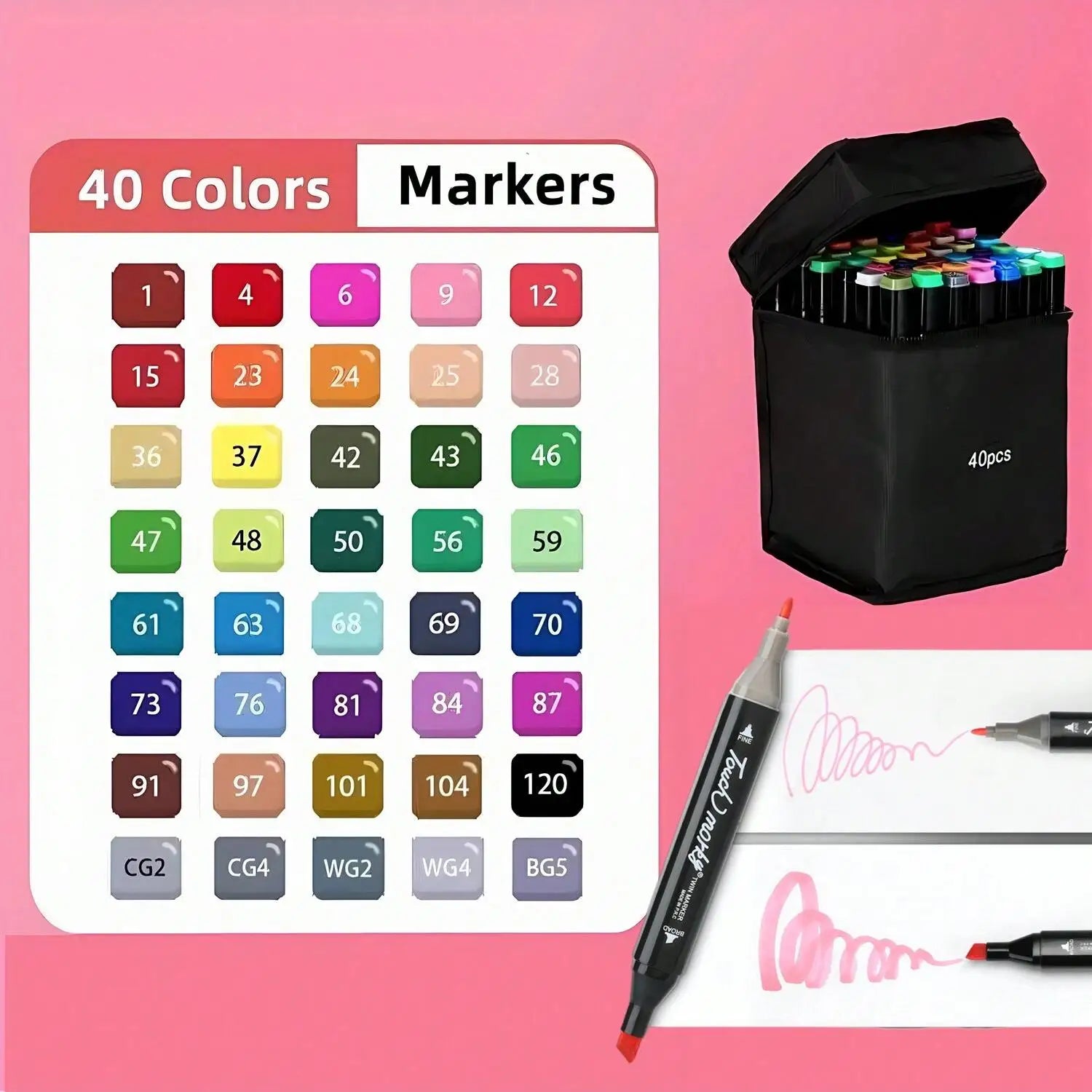 Dual Tip Artist Alcohol Markers Set with Carrying Case