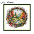 The Four Seasons Scenery Series in The Wreath Cross Stitch Kit