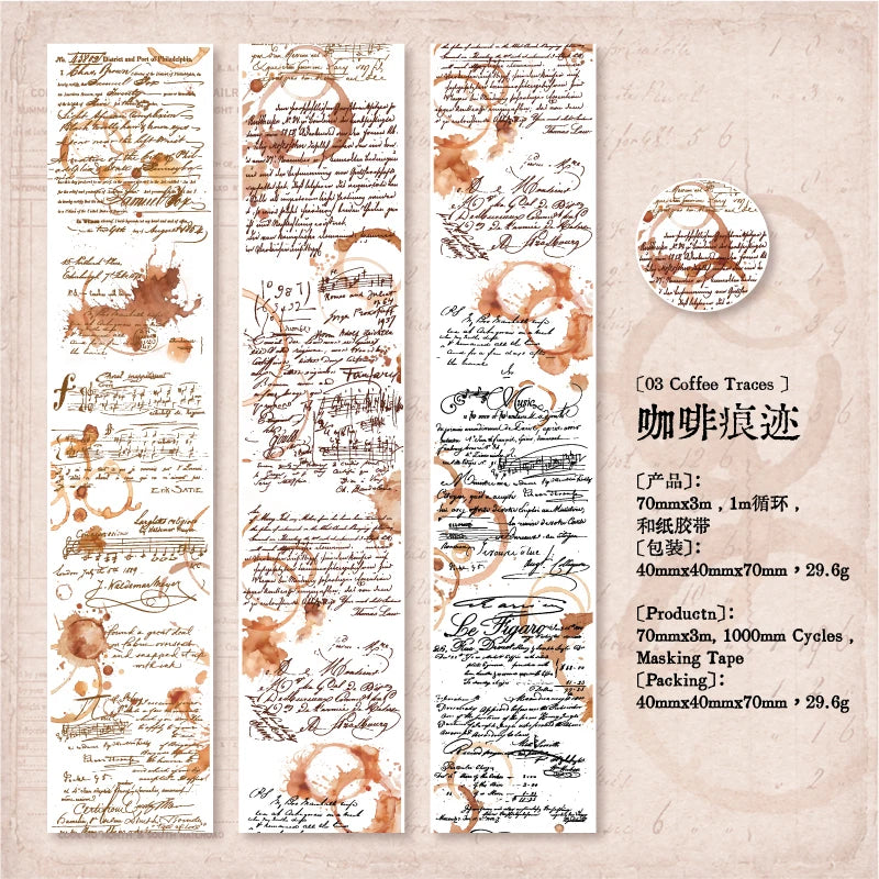 70mm * 200cm/roll retro style text manuscript theme Washi tape