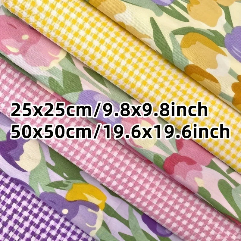 6 pcs Multi-Color Cotton Tulip Check Fabric