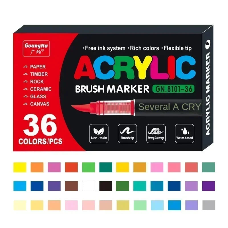 360/12 Colors Acrylic Paint Pens Markers Brush Tip