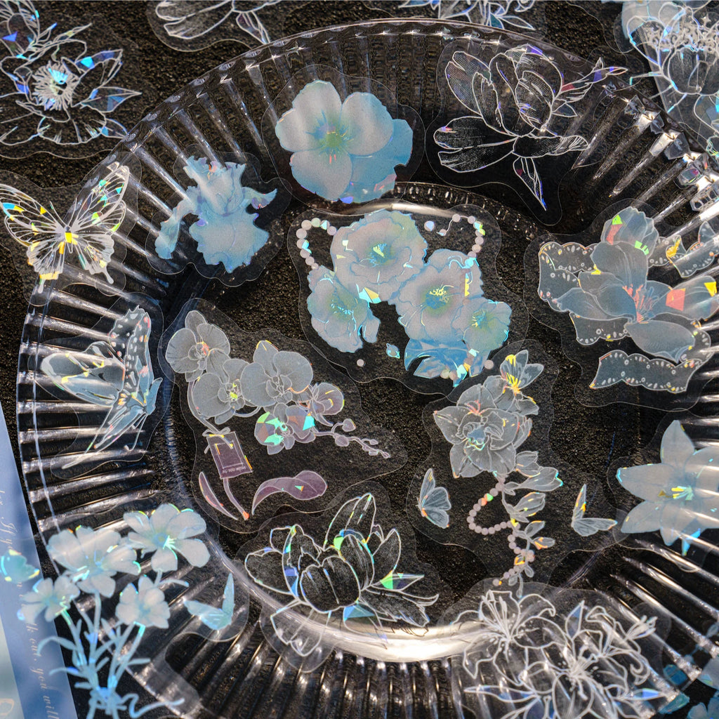 30pcs PET Transparent Stickers Plant Flowers Decorative Labels Scrapbooking