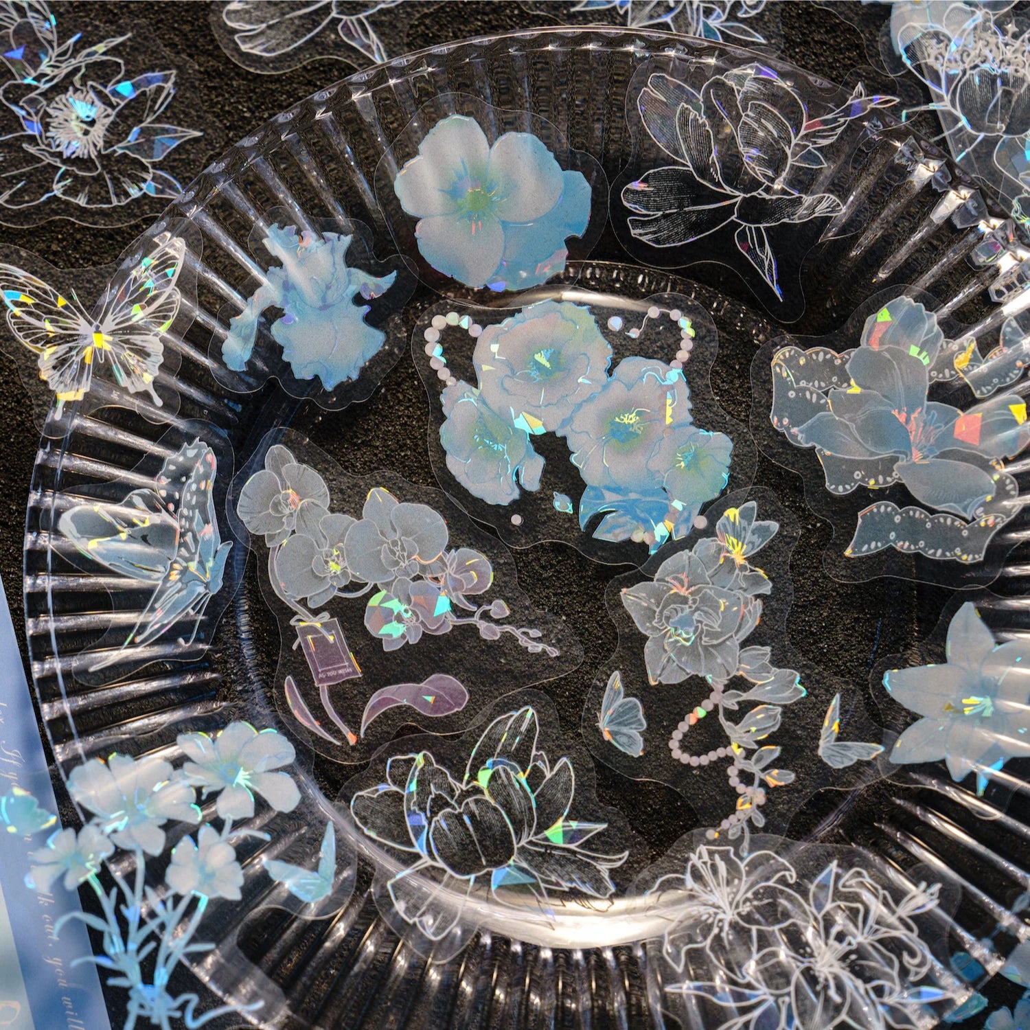 30pcs PET Transparent Stickers Plant Flowers Decorative Labels Scrapbooking