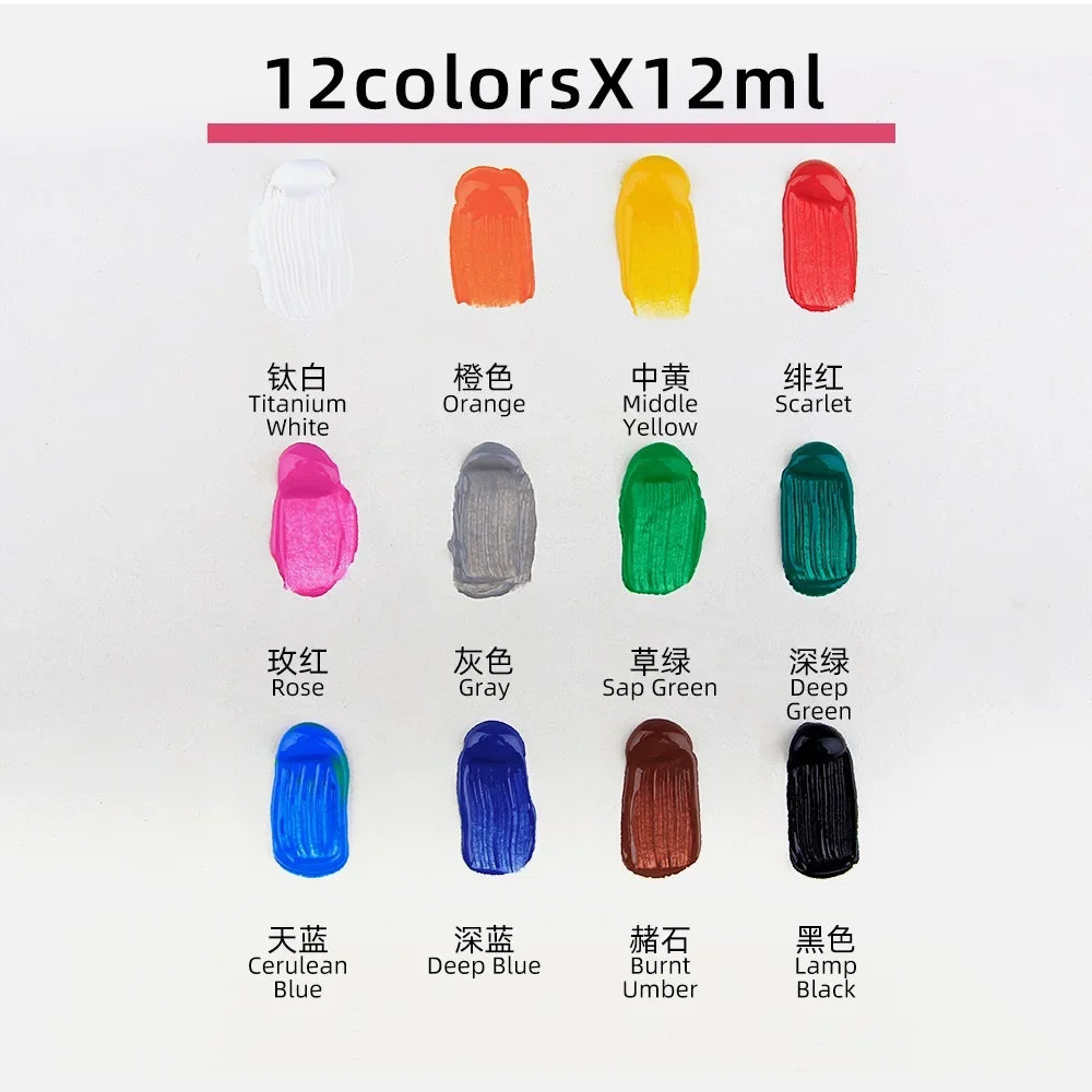 12 Color Acrylic Paint Set