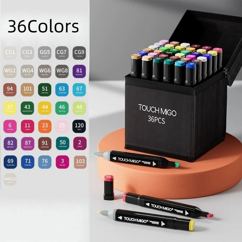 Alcohol Markers Set, 24/36/48/60/80 Color, Dual Tip Chisel & Fine