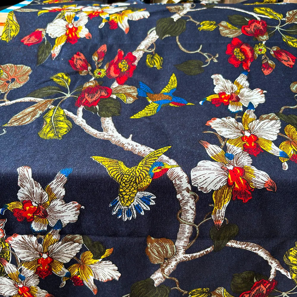 Classic Floral and Bird Linen Cotton Printed Fabric