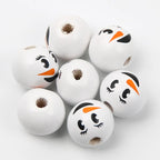 10pcs Christmas Snowman Pattern Round Balls Wood Spacer Beads
