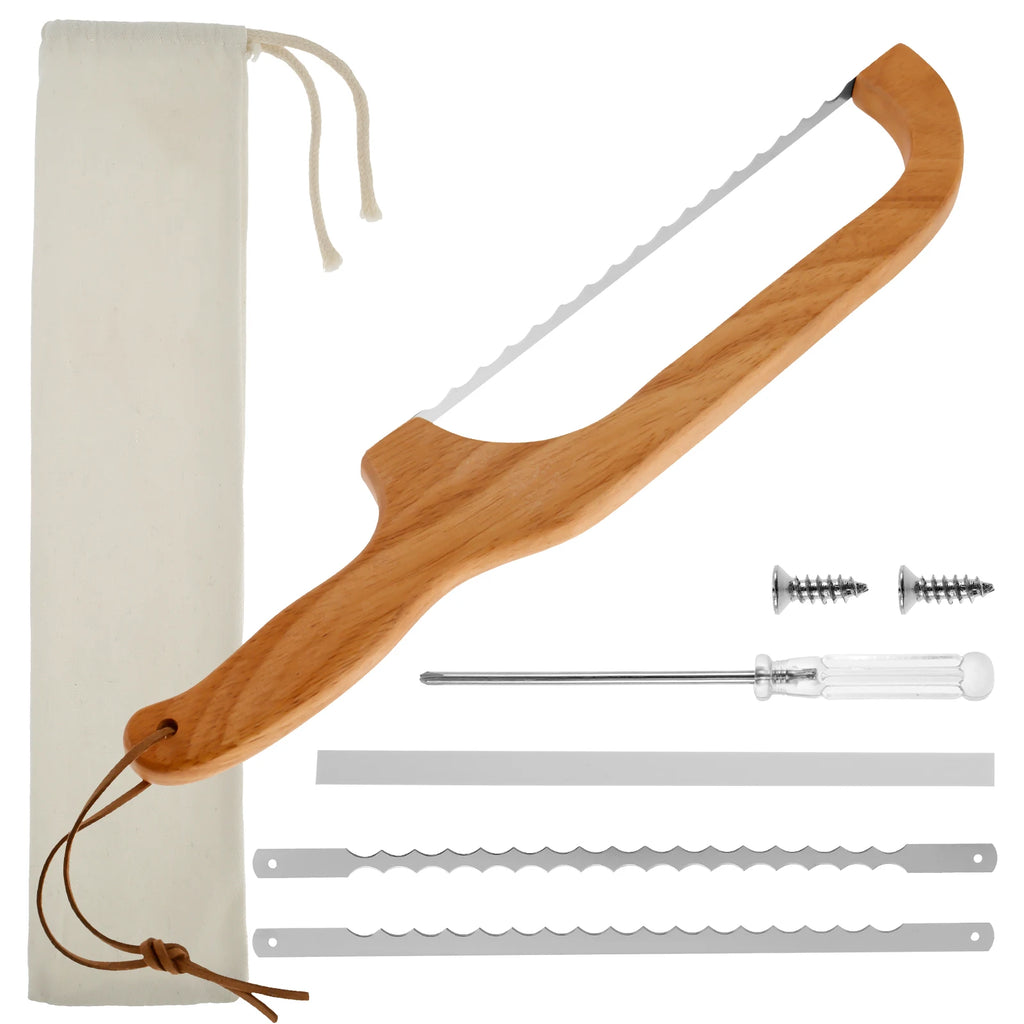 Wooden Bread Bow Knife Bow Bread Knife for Sourdough with Wooden Handle Bread Slicer for Homemade Bread Sourdough Bread Cutter