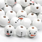 10pcs Christmas Snowman Pattern Round Balls Wood Spacer Beads