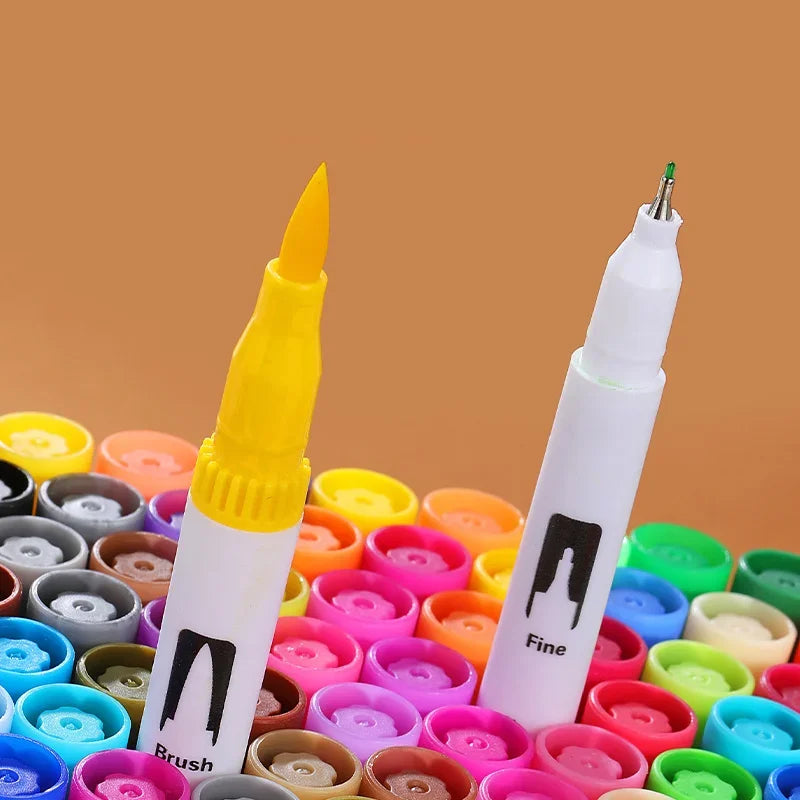 Dual Tip Art Markers Set-12 to 120 Color Options, Water-Based Drawing Brush Pens